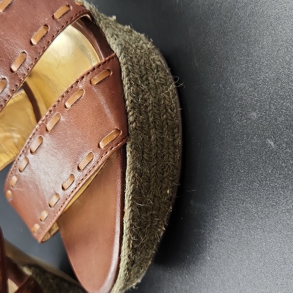 Loft Brown Leather Platform Heels Strappy Sandals Size 6 Espadrille Rope Detail - Picture 13 of 15